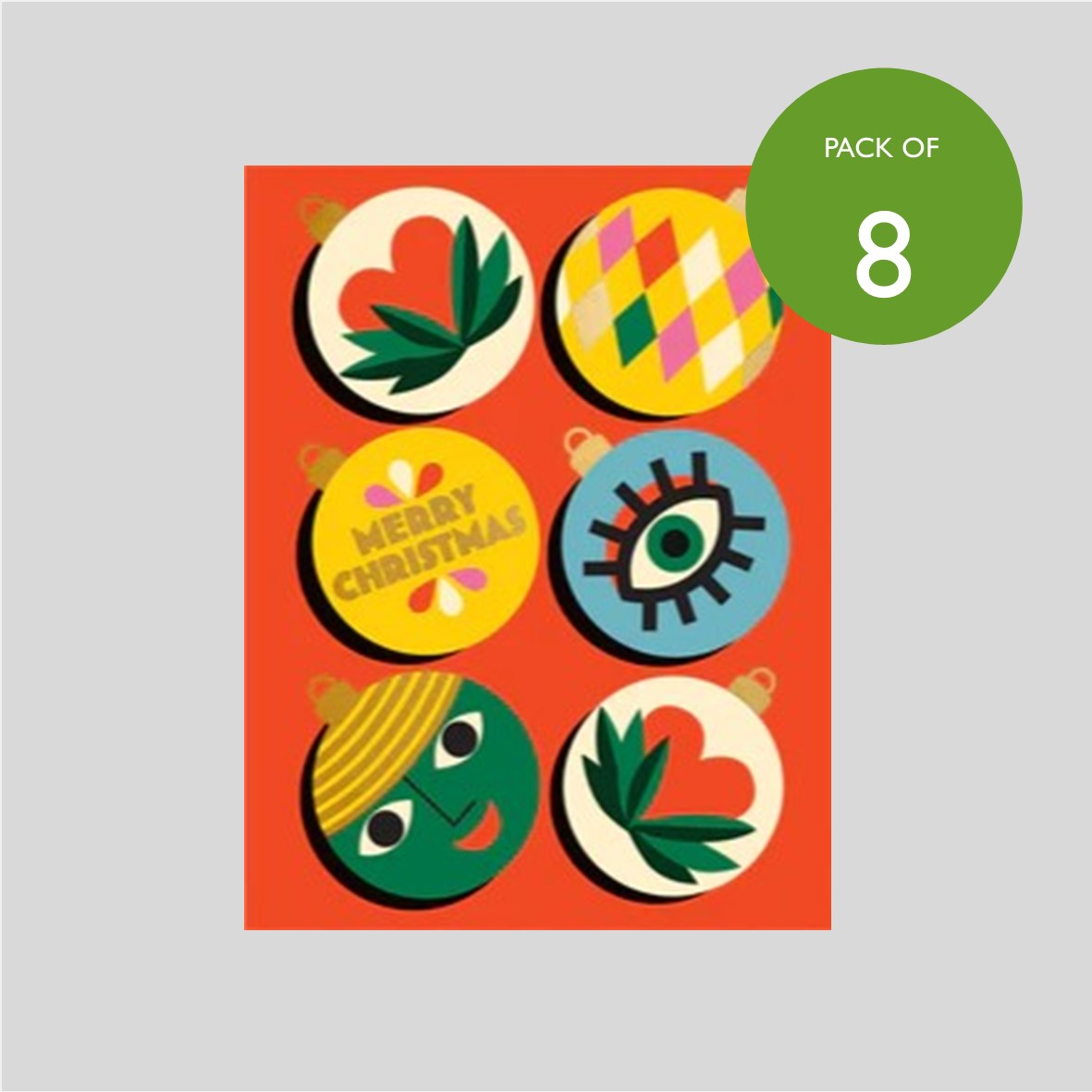 Pack of Eight Christmas Cards - Christmas Baubles