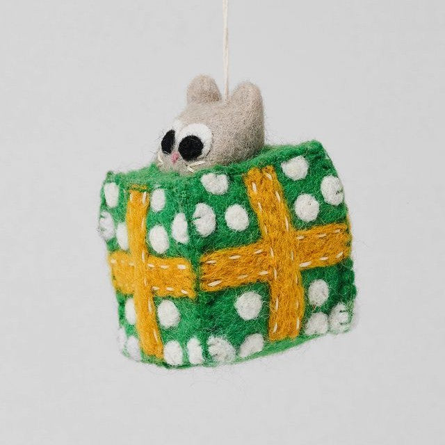 Roland Cat in a Green Box - Wrap Felt Decoration