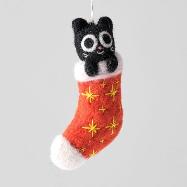 Viv Cat in Stocking - Wrap Felt Decoration