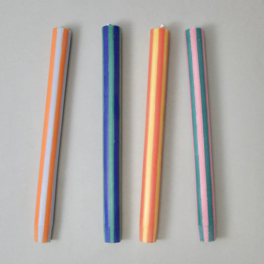 Yod & Co Striped Dinner Candles Set of 4 - Mixed Contrast