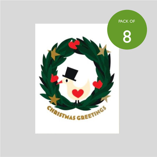 Pack of Eight Christmas Cards - Bird Wreath