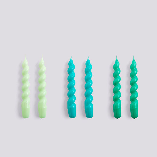 HAY Spiral Candles Set of 6 - Mint/Green Aqua/Green