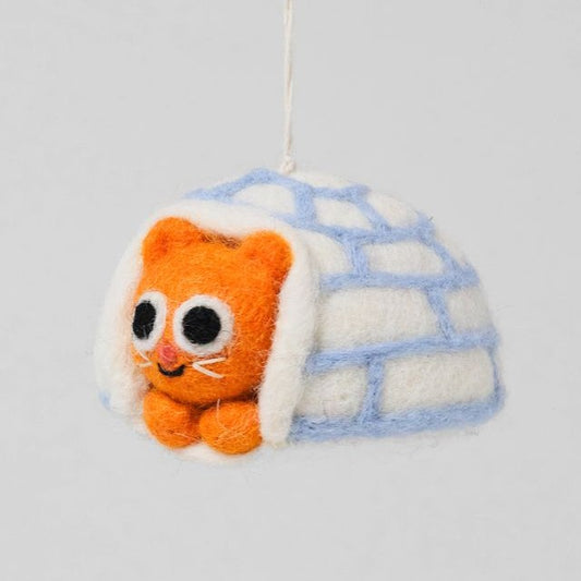 Frosty Cat in Igloo - Wrap Felt Decoration