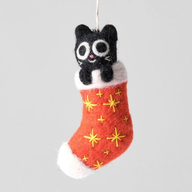 Viv Cat in Stocking - Wrap Felt Decoration