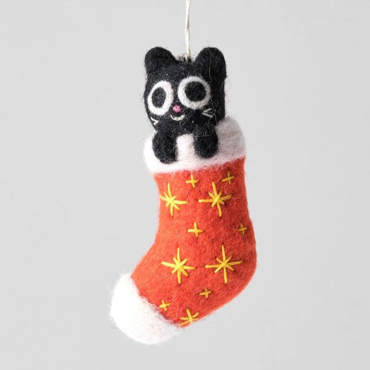 Viv Cat in Stocking - Wrap Felt Decoration