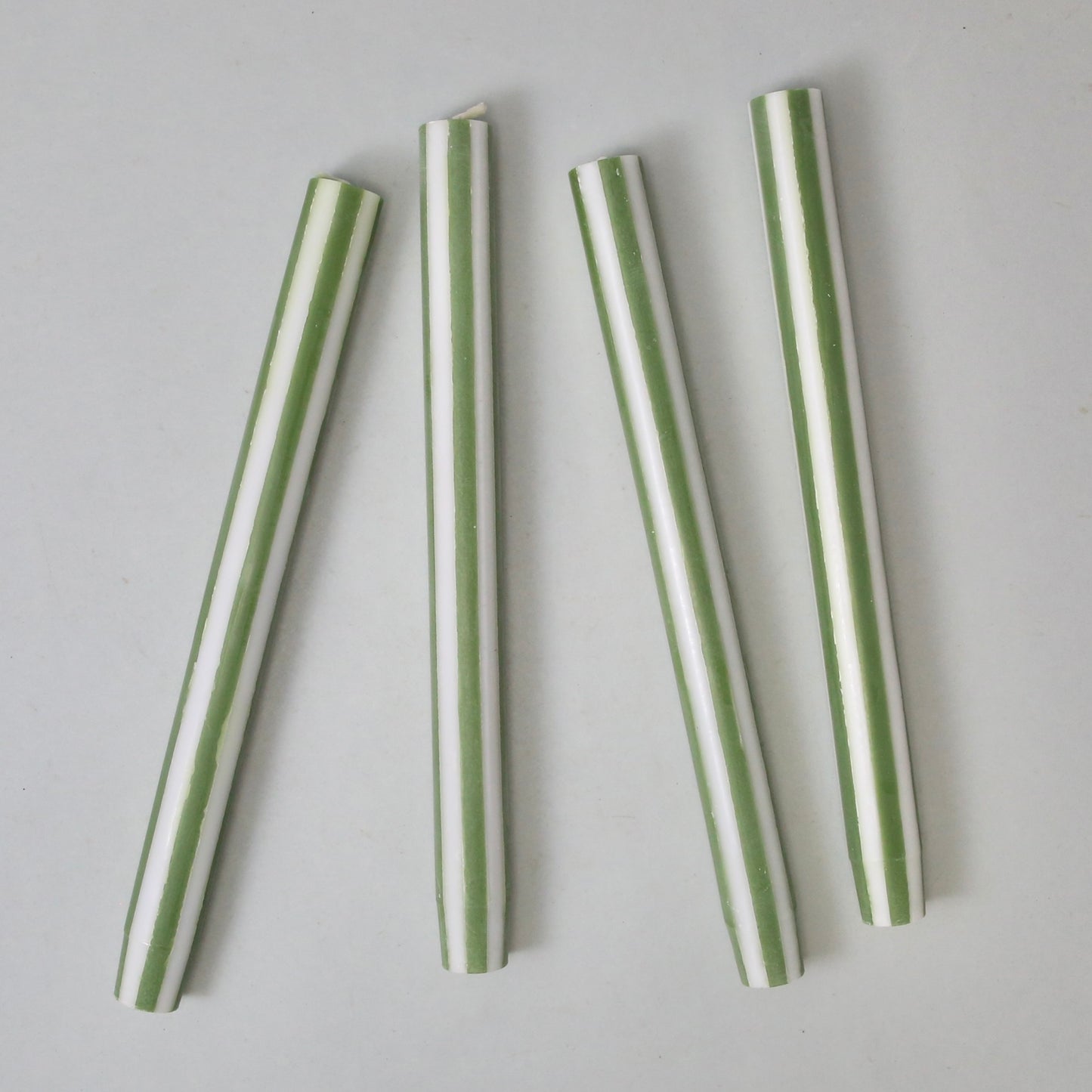 Yod & Co Striped Dinner Candles Set of 4 - Moss Green/White