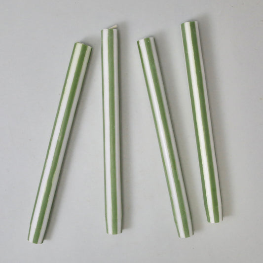 Yod & Co Striped Dinner Candles Set of 4 - Moss Green/White