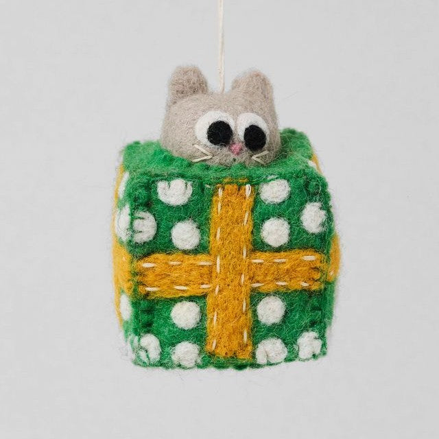Roland Cat in a Green Box - Wrap Felt Decoration