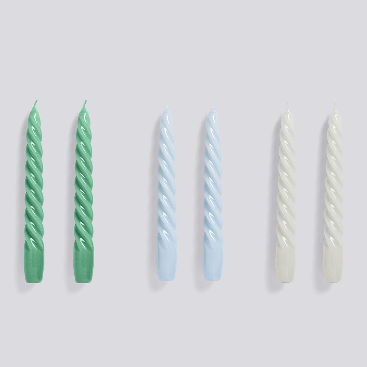 HAY Twisted Candles Set of 6 - Green/Light Blue/Light Grey